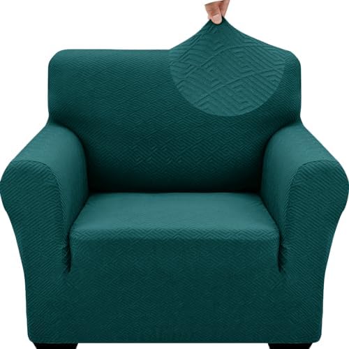 ZNSAYOTX 1 Piece Jacquard Chair Slipcovers for Living Room High Stretch Chair Covers with Arms Anti Slip Pets Friendly Couch Sofa Armchair Cover Furniture Protector (Small, New Pattern Blackish Green) by ZNSAYOTX