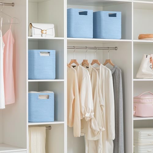 UBBCARE Storage Cubes 11 Inch, Cotton Rope Woven Baskets for Organizing, Cube Storage Bin for Baby Nursery, 2-Pack Square Toy Storage Baskets for Shleves Organizer, Closet, Kidsroom, Blue - Image 6