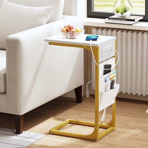 TUTOTAK C Shaped End Table with Charging Station, Side Table for Sofa - Image 7