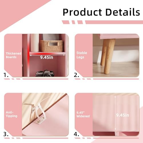 YAHARBO Small Light Pink Bookshelf,3 Tier Modern Kids Bookcase with Legs,5 Cube Wooden Bookshelves Storage Shelf,Book Shelves Organizer,Display Bookcases Cabinet for Room Nursery Study - Image 3