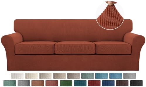 Turquoize 4 Piece Sofa Covers for 3 Cushion Couch Sofa Slipcover Soft Couch Cover for Dogs-Washable Sofa Furniture Covers with 3 Individual Large Cushion Covers (XL Sofa, Rust) by Turquoize