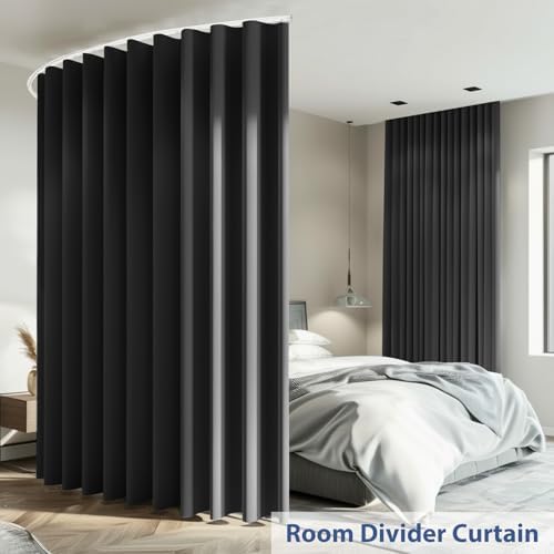 Room Divider Ceiling Mounted Curtains Track Sets Extra Wide Blackout Curtain Flexible Tracks for Bedroom Office Privacy Partition Separator, Black, W 12.5 x H 7ft - Image 4