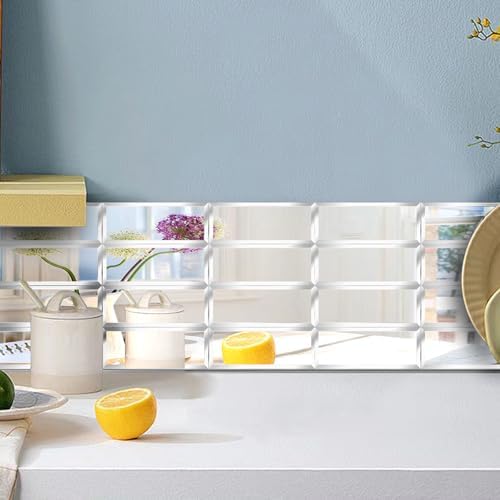 Peel and Stick Beveled Glass Tile. 6x2 Inch Mirror Backsplash Tiles. Cute Mirror Strip Tile for Kitchen, Bathroom Wall. 30 Pcs - Image 2
