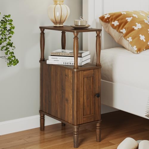 Veegle Narrow Nightstand,Skinny Slim End Side Table (Dark Walnut Brown) by Unknown