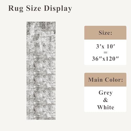Rug Runners for Hallways Non Slip – 3X10 Washable Long Carpet Runner for Kitchen Indoor Entryway, Bedroom, Living Room,Modern Abstract Low-Pile Thin Grey Runner - Image 2