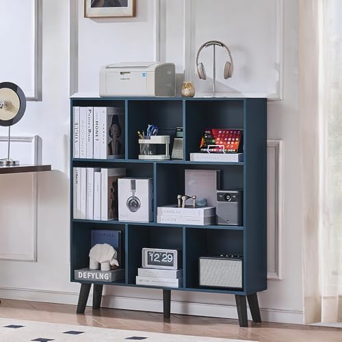 LEYAOYAO 8 Cube Bookshelf,Mid-Century Modern Book Shelf with Legs,Dark Blue - Image 3