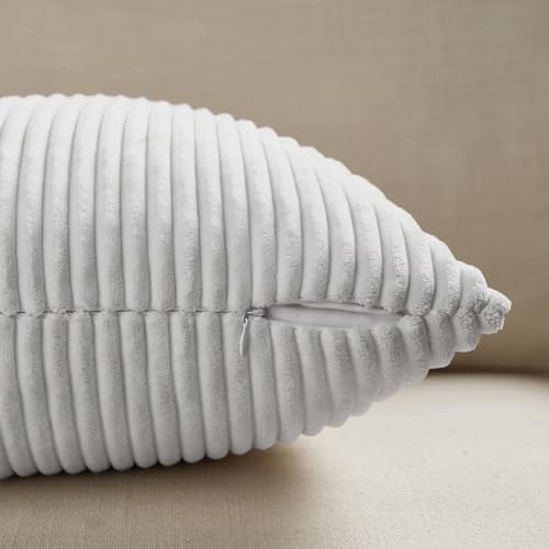 Fancy Homi 2 Packs White Samll Decorative Throw Pillow Covers 12x12 Inch with for Couch Bed Sofa, Rustic Farmhouse Boho Home Decor, Soft Corss Patchwork Corduroy Square Cushion Case 30x30 cm - Image 3