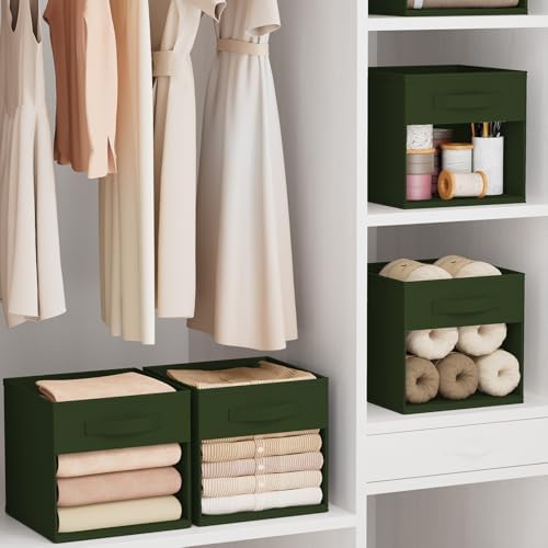 DIMJ Cube Bins, 12.2-Inch Storage Bins Cubes with Window, 6 Packs Collapsible Storage Bins with Handles, Closet Storage Baskets for Organizing Living Room, Office, 6 Pack,Green - Image 5