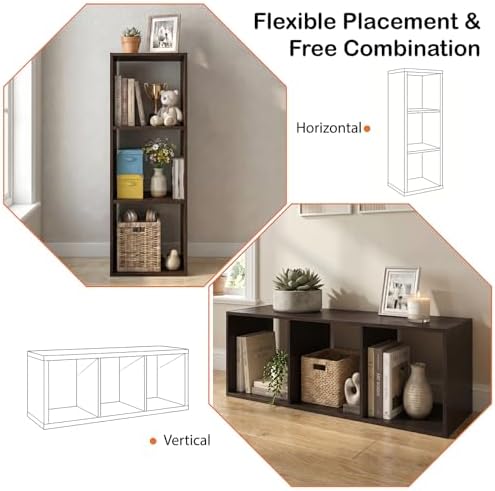 WannabeMyself【Sturdy Build&Easy Assembly】3 Cube Storage Organizer with Anti-Tipping Kits,Reversible Open Back Book Shelf, Bookcase for Living Room,Bedroom,Entrance Hall,Office,12.2×11.4×35.9,Chocolate - Image 4
