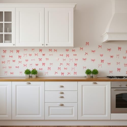 60Pcs Watercolor Bowtie Wall Stickers - Coquette Aesthetic Vinyl Decals for Room Decor in Light Pink, Sky Blue, Mint Green, Lavender Peel and Stick Nursery, Bedroom, Kindergarten Wall Art (Red) - Image 6