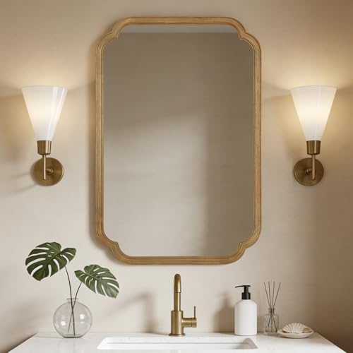 WallBeyond 24" x 36" Rounded Corner Arch Wall Mirror with Wood Frame for Entryway, Living Room or Bedroom Home Decor - Light Woodgrain 24" x 36" Natural Color by WallBeyond