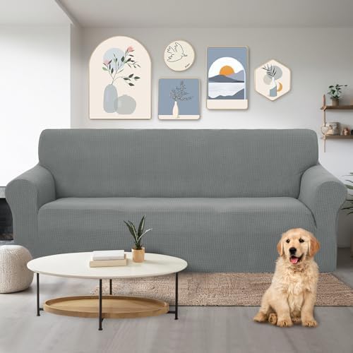 U-NICE HOME Stretch Couch Cover Slipcover for 3 Cushion Sofa, Grey - Image 2