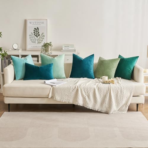 MIULEE 12x20 Inch Lumbar Velvet Throw Pillow Covers Teal - Image 5