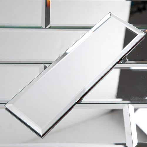 Diflart Peel and Stick Mirror Backsplash Tiles, Silver, 4x12 Inch, Beveled Mirror Subway Tiles for Kitchen Backsplash Bathroom Wall, Pack of 15 Pcs by Diflart