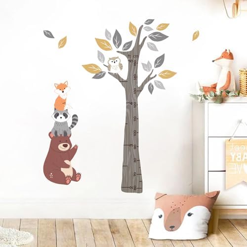 Yovkky Kids Height Chart Wall Decals Stickers, Woodland Animals Tree | Toddler Baby Growth Measurement Nursery Decor, Forest Bear Raccoon Fox Owl Leaves Home Decorations Bedroom Playroom Art - Image 6