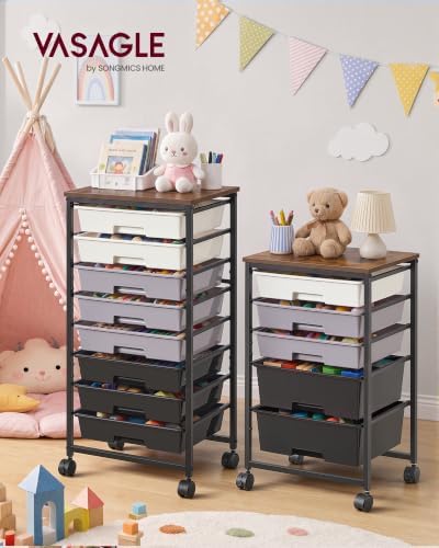 VASAGLE Rolling Cart with Drawers,5 Drawers Storage Cart, Black - Image 2