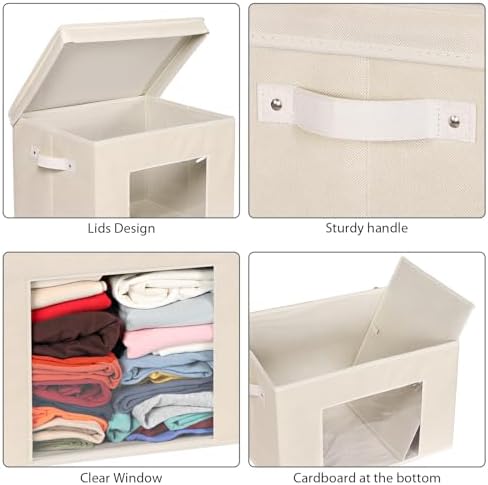 Univivi Fabric Storage Bins with Lids for Closet, 4 Pack, Beige - Image 4