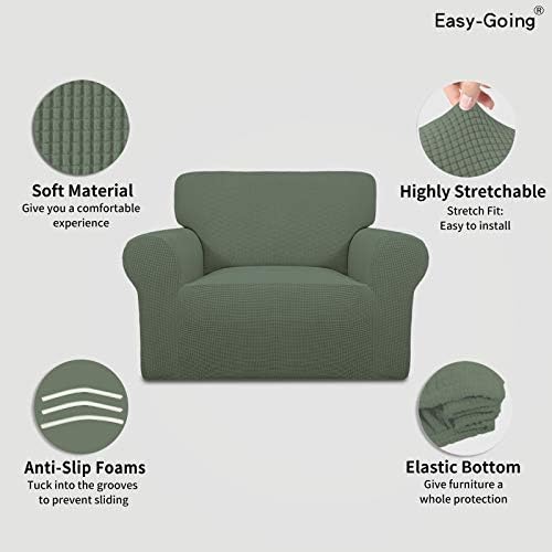Easy-Going Stretch Oversized Chair Slipcover with Arm Washable Greyish Green - Image 3