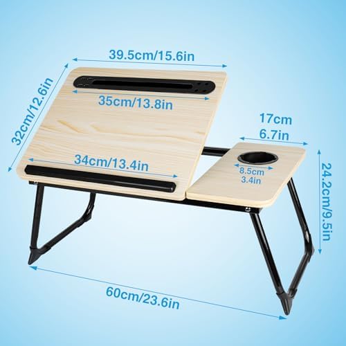 Laptop Bed Desk, Adjustable Lap Desk, Small Laptop Table with USB Charge Port, Desktop Card &Pen Slot, Cup Holder, Foldable Bed Tray Table for Couch Sofa Chair Floor Eating Working - Image 2