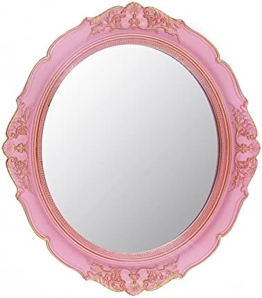 YCHMIR Vintage Decorative Wall Mirror 14.8 x 13.1 Inch Oval Mirror（Pink） by YCHMIR