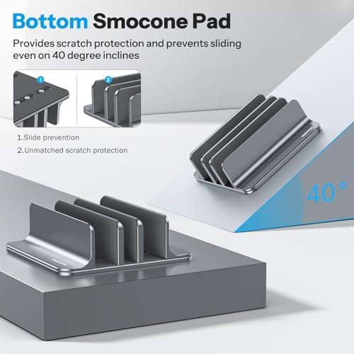OMOTON 3-Slot Multiple Vertical Laptop Stand, Fits All MacBook, Grey - Image 4