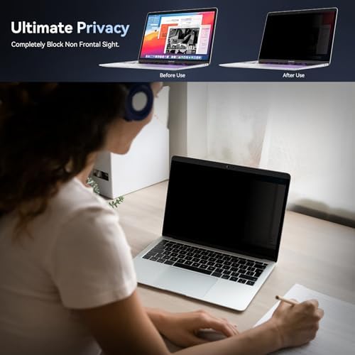 Magnetic Privacy Screen Protector Compatible With MacBook Pro 13 Inch(2016-2022, M1, M2)/MacBook Air 13 in (2018-2021, M1), Removable Anti Spy Blue Light Glare Shield Laptop Privacy Filter - Image 3