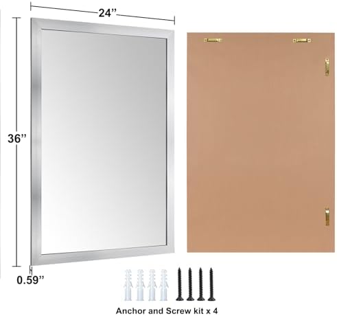 Bathroom Mirror for Over Sink 36x24 Inch Rectangular Wall Mirror, Nickel - Image 3