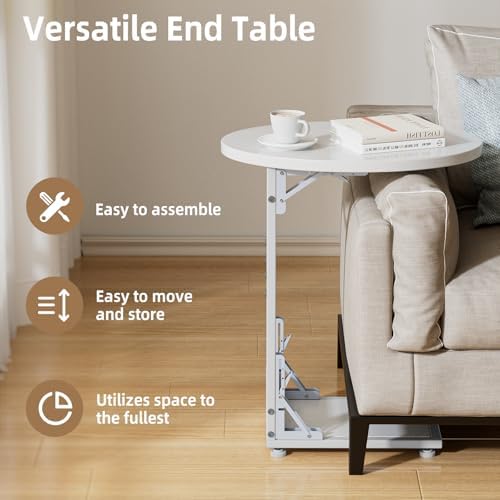 Elbourn Folding Side Table End Couch Tables, C-Shaped TV Stand for Sofa - Image 5