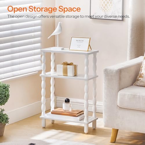 HOOBRO Narrow Side Table, Skinny End Table with Storage, Solid Wood Legs, 3-Tier Bedside Table Nightstand for Small Space, Living Room, Bedroom, Sofa Couch, White WT462BZ01 - Image 4