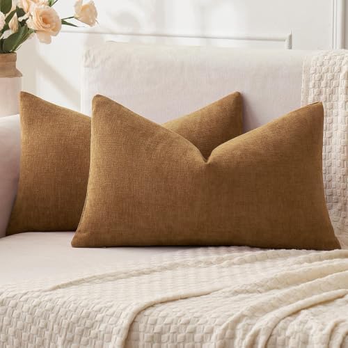 MIULEE Bronze Chenille Couch Lumbar Throw Pillow Covers, 12x20 by MIULEE