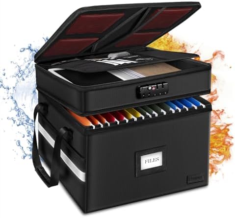 Fireproof File Oganizer with Lock, 2 Layer Fireproof Document Storage Box by Laktru