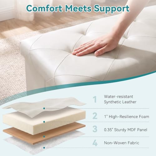 OLIXIS 30 Inch Folding Storage Ottoman Bench, Upholstered Foot Rest Stool - Image 6