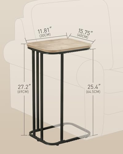 KJGKK C Shaped End Table, 27 Inches High Small Side Table for Sofa and Bed, Couch Table That Slides Under, Tall Tv Tray Table for Living Room, Bedroom, Metal Frame, Greige & Black - Image 3