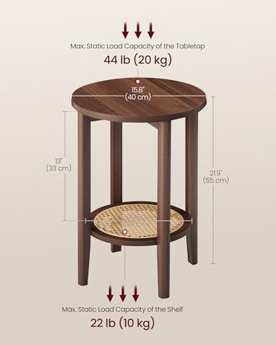 VASAGLE Round Side End Table, 2-Tier Boho Bedside Table with Rattan-Look - Image 3