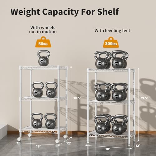 Golpart Small Shelves Storage Wire Metal Adjustable Shelf Unit with Wheels - Image 7