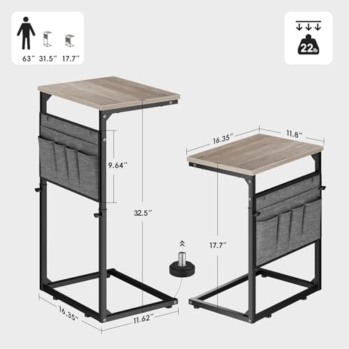 Vagusicc C Shaped End Table, Set of 2 Tall Side Table for Couch, Adjustable Height Small Couch Side Table for Small Spaces, End Table Slide Under Sofa Table TV Tray Arm Table for Living Room, Grey - Image 3