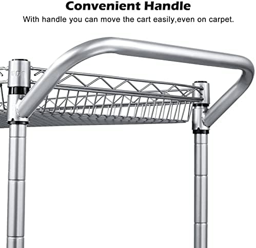 WDT 990Lbs Capacity Heavy Duty Rolling Utility Cart, NSF Rolling Carts with Wheels,Commercial Grade Metal Cart with Handle Bar & Shelf Liner,Trolley Serving Cart for Restaurant,Kitchen,Gray - Image 5