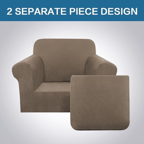 H.VERSAILTEX 2 Piece Couch Cover Stretch Stylish Chair Cover Furniture Protector Featuring Jacquard Textured Twill Fabric High Spandex Slipcover (Chair, Macchiato) - Image 3