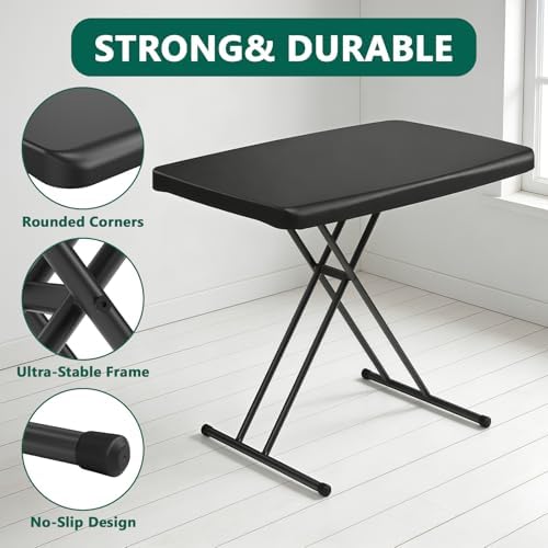Folding Table 30 Inch - Small Desk Adjustable Height TV Tray for Laptop, Couch, Camping - Heavy Duty Utility Foldable Table for Small Spaces, No Assembly Required, Black Granite - Image 5