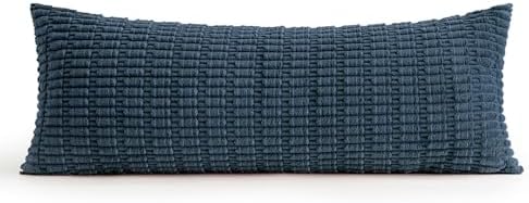 MIULEE Lumbar Corduroy Throw Pillow Cover for Bed 14x36 Blue Pack of 1 - Image 6