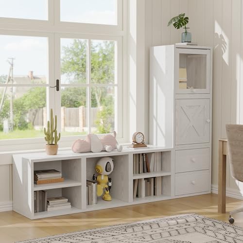 FUSUNBAO Magic DIY Cube Storage Organizer Stackable Cubes for Home Books Clothes Toy-Modular Cubby Storage System-Office Cubical-Bookcase Closet (Pure White-Washed, Door Cube) - Image 6