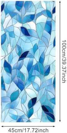IVN Stained Glass Window Film Blue Leaf Pattern 17.7 x 39.3 Inch - Image 3