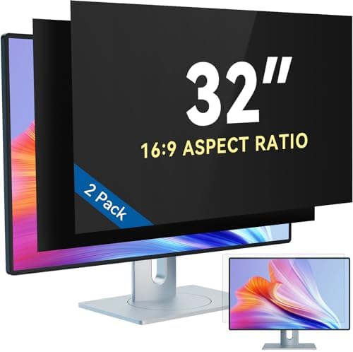IPROKKO [2-Pack] 32 Inch Privacy Screen Filter for 16:9 Widescreen Monitor, Removable 32in Anti Blue Light Glare Privacy Shield, Anti Spy Security Protector for Computer PC Desktop [Compatible with Curved Screen] by IPROKKO