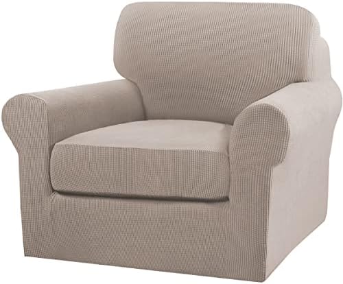 Turquoize 2 Piece Chair Covers Chair Slipcovers for Living Room Armchair Couch Cover Chair Sofa Cover with Individual Cushion Covers Furniture Cover for Chairs Feature Jacquard Fabric (Chair, Sand) by Turquoize