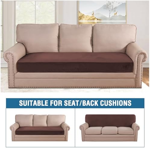 H.VERSAILTEX Velvet Stretch Individual Couch Cushion Cover Plush Cushion Slipcover for Loveseat Sofa Cushion Furniture Protector Seat Cushion Sofa Cover (1 Piece Sofa Cushion Cover, Brown) - Image 3
