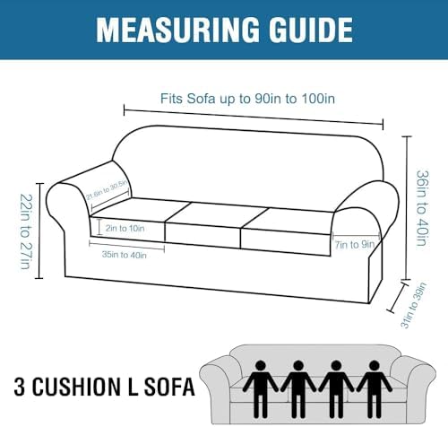 H.VERSAILTEX 4 Piece Stretch Sofa Covers for 3 Cushion Couch Covers for Living Room Furniture Slipcovers (Base Cover Plus 3 Seat Cushion Covers) Thicker Jacquard Fabric (Large Sofa, Grey) - Image 2