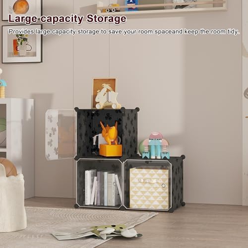 C&AHOME Clover Embossed Storage Organizer with Doors 3-Cube Shelf Black - Image 6