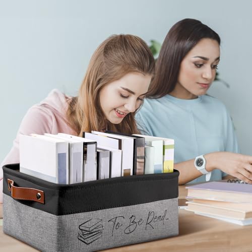 Marsui 1 Pcs TBR Basket Book Storage Bin Bookish Gifts, Black Grey - Image 5