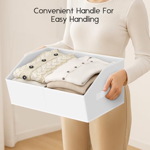 Homsorout Large Closet Organizers and Storage Bins - 8 Pack Trapezoid Storage Baskets for Shelves, Foldable Fabric Baskets with Handles Ideal for Closet, Basket, Wardrobe and Shelf Storage, White - Image 5