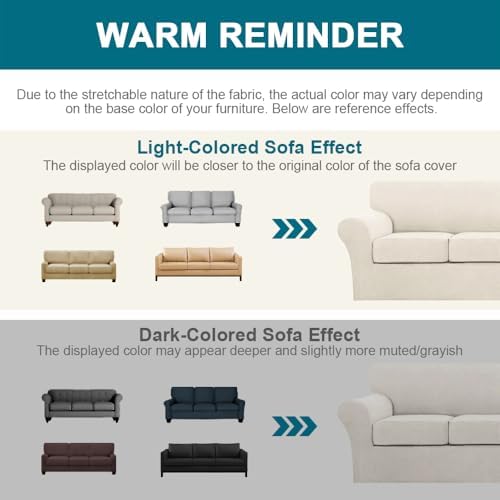 Turquoize 4 Piece Sofa Covers for 3 Cushion Couch Sofa Slipcover Soft Couch Cover for Dogs-Washable Sofa Furniture Covers with 3 Individual Large Cushion Covers, Feature Thick Fabric (XL Sofa, Ivory) - Image 6